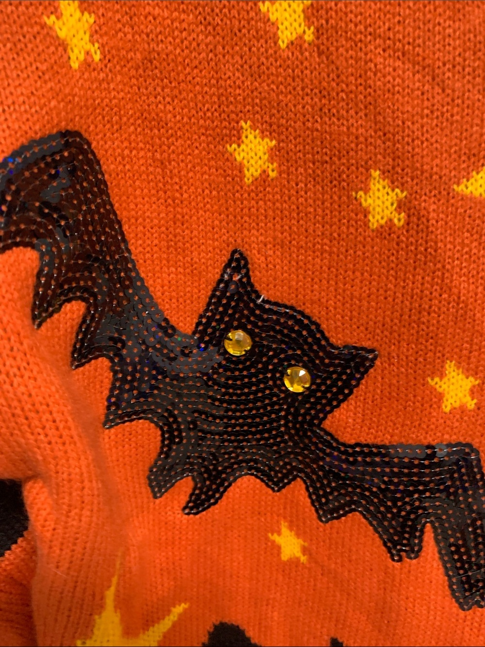 33 Degrees Orange Sweater with Black Bat Graphics - Picture 5 of 8